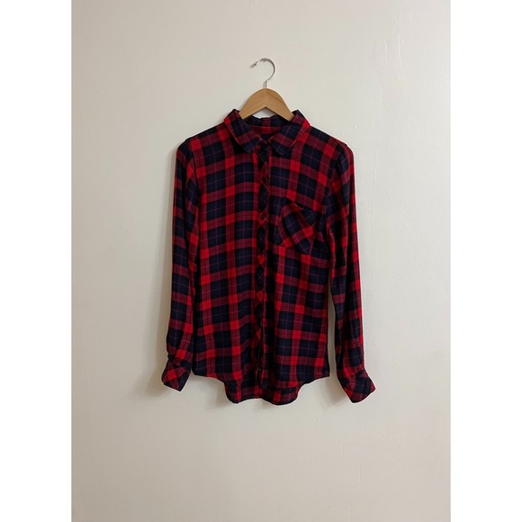 Rails Red & Navy Plaid Checker Flannel Button Down Long Sleeve Shirt Size XSmall - Picture 4 of 6